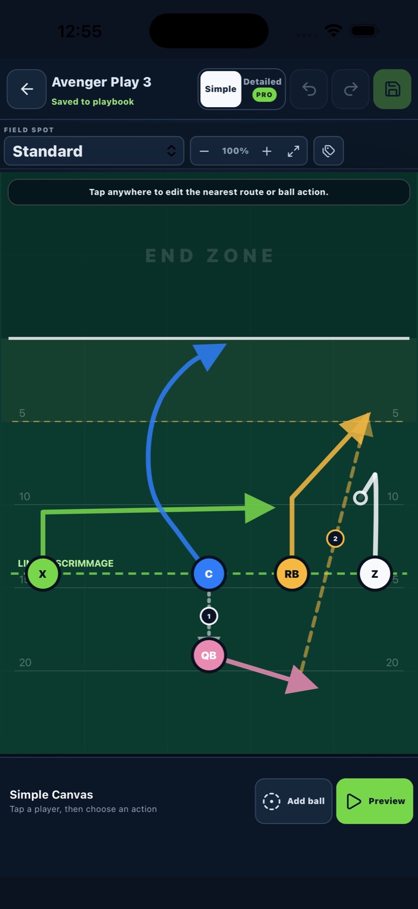 TactiFlag flag football play editor on a phone
